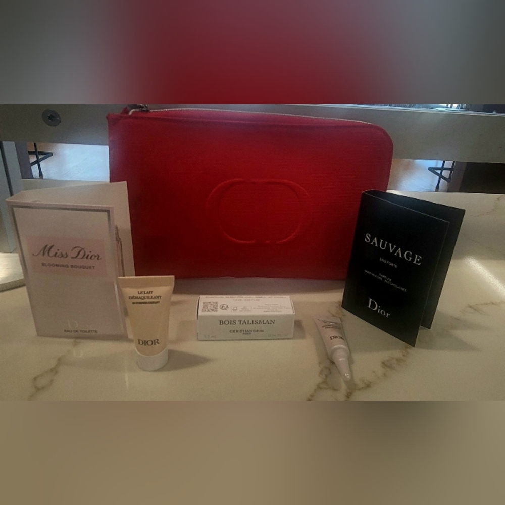 Dior Red Pouch with Sample Skincare and Sample Fragrance